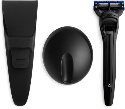 Picture of Bolin Webb X1 Handle with Razor Stand & Waterproof Travel Case - Award-Winning Razors for Men with Gillette Fusion 5 Blade Catridge, Designer Matte Black Shaving Razor for Smooth Close Shave (BLACK)