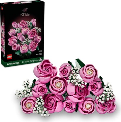 Picture of LEGO Botanicals Bouquet of Pink Roses Artificial Flowers - Building Blocks for Adults, Ages 18+ - Gifts for Birthdays for Her - Flowers for Home Office, Shelf or Room Decor - 10374