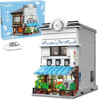 Picture of CaDA Master Japanese Sushi House Building Block Set C66018W Creative City Brick Kit with Lights，1665PCS Street House Idea Gift for Adults