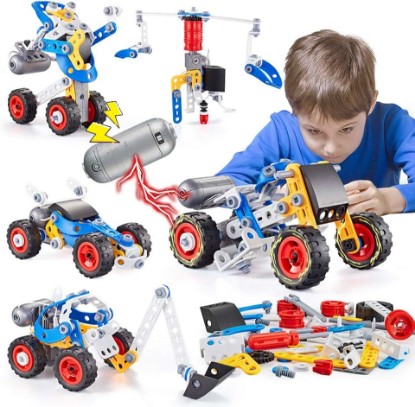 Picture of Erector Set for Boys 6-12, Building Toys for Kids Ages 4-8, 5 in 1 STEM Toys Ages 4-7 with Electric Power Motor, Construction Toys for Age 5 7 8 9 Years Old, 113 PCS DIY