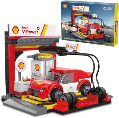 Picture of CaDA C66035W Shell Staging Station Building Set, Officially Licensed Shell Street View Building Kit, 237PCS Collectible Modular Display Model for Teens Adults, Connectable City Scene Building