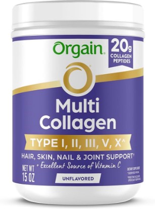 Picture of Orgain 20g Hydrolyzed Multi Collagen Peptides Powder, Unflavored, 15oz | Grass fed collagen type I, II, III, V, X for women and men, supplement for hair, skin, nail, & joint support, 21 servings
