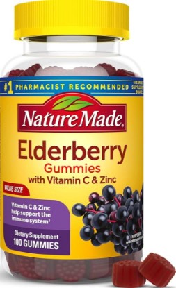 Picture of Nature Made Elderberry Gummies with Vitamin C & Zinc, 100 Gummies | Dietary Supplement for Antioxidant and Immune Support, Suitable for Vegetarians, Raspberry Flavor, 50 Day Supply