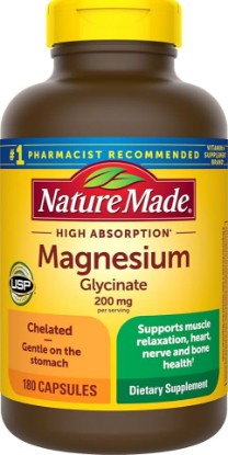 Picture of Nature Made Magnesium Glycinate 200 mg per Serving, 180 Capsules | High Absorption Magnesium Supplement for Muscle, Heart and Bone Support, Magnesium Bisglycinate Capsules, 90 Day Supply