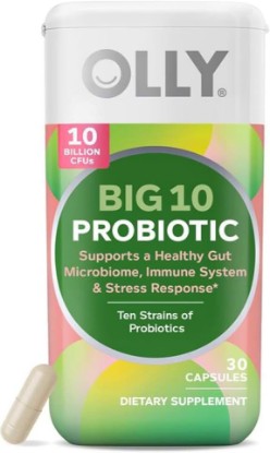 Picture of OLLY Big 10 Probiotic, Healthy Gut Microbiome, 10 Billion CFUs - 30 Count | Gut Health Support, 10 Billion CFUs, Gluten Free, No Synthetic Colors, No Synthetic Flavors