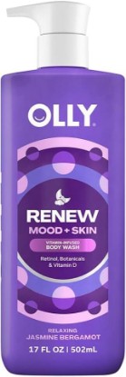 Picture of OLLY Renew Body Wash with Vitamin D, Retinol & Botanicals - 17oz | For dry skin, Helps repair the skin barrier, With vitamin C for Skin Barrier Repair, Deep Hydration, Jasmine Bergamot Scent