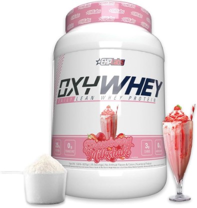 Picture of EHP Labs OxyWhey Whey Protein Isolate – 25g High Protein, Low Carb, Sugar Free Meal Replacement – Lean Whey Powder for Muscle Recovery – Non-GMO, Gluten Free – 25 Serves – Strawb. Milkshake