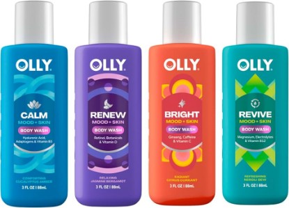 Picture of OLLY Body Wash Mixed Pack 4 Count, Calm, Renew, Bright, Revive | To Restore Skin barrier & Hydrate skin, TSA Approved