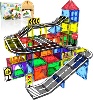 Picture of Magnetic Tiles - Road Set, Magnetic Building Blocks, Preschool Montessori Toys Gift for 3+ Year Old Boys and Girls, Sensory Christmas Toys for Kids Aged 3-5 and 4-8, Ideas for Kid with Autism