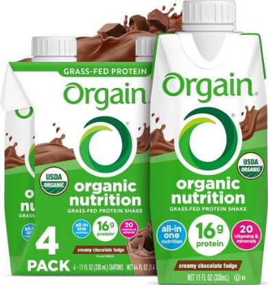 Picture of Orgain Organic Grass Fed Dairy 16g Protein Shake, Chocolate, 11oz, 4pk | Ready to drink grass-fed dairy protein, meal replacement, 20 vitamins & minerals, fruits & vegetables, non-GMO, gluten-free USDA Organic