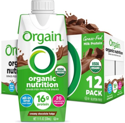 Picture of Orgain Organic Creamy Chocolate Fudge Shake 12 Pack, 11 FZ | Ready to drink grass-fed dairy protein, meal replacement, 20 vitamins & minerals, fruits & vegetables, non-GMO, gluten-free USDA Organic