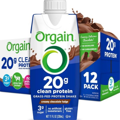 Picture of Orgain 20g Clean Grass Fed High Protein Shake, Chocolate, 11 oz, 12pk | Ready to drink dairy grass fed high protein, non-GMO, no soy ingredients, gluten-free, kosher, low net carbs