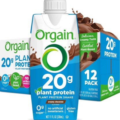 Picture of Orgain Organic 20g Vegan High Protein Shake, Chocolate, 11 oz, 12pk | Ready to drink plant based protein, fruits & vegetables, no soy or dairy ingredients, gluten-free, kosher