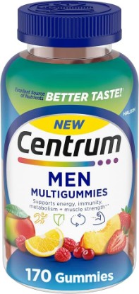 Picture of Centrum MultiGummies for Men, Assorted Fruit Flavors, 170 Count | Contains Vitamin D3, B Vitamins and Antioxidants, Gluten Free, Non-GMO Ingredients, GLP-1 Support GreenCircle Certified: Certified Environmental Facts Label