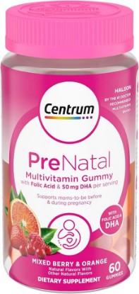 Picture of Centrum Prenatal Multivitamin Gummies, 60 Count | Prenatal Vitamin D Gummies with DHA, Folic Acid, Iodine and Other Essential Nutrients, Gluten Free, Non-GMO Ingredients GreenCircle Certified: Certified Environmental Facts Label