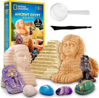 Picture of National Geographic Ancient Egypt Dig Kit with Gems and Replica Artifacts | Pyramid, Sphinx & Pharaoh Dig Bricks, Real Gemstones, Replica Artifacts, Excavation Tools, Archaeology Activity