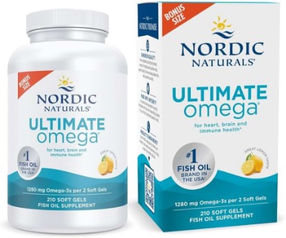 Picture of Nordic Naturals Ultimate Omega, 1280mg Omega-3 Fish Oil, Lemon - 210 Count | High-potency Omega-3 Fish Oil with EPA & DHA supports brain & heart health. Non-GMO, burpless formula. 105 servings.