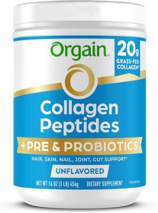 Picture of Orgain 20g Collagen Peptides + Prebiotic & Probiotics Powder, 1lb | Grass fed hydrolyzed collagen with 1 billion CFU, type I & III for women & men supports digestive, hair, skin & joint health