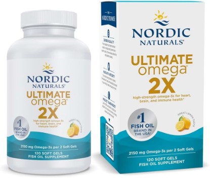 Picture of Nordic Naturals Ultimate Omega 2X, 2150mg Fish Oil, Lemon - 120 Count | High-potency 2X formula with EPA & DHA for brain & heart health. Non-GMO soft gels. 60 servings.