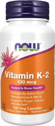 Picture of NOW Foods Supplements, Vitamin K-2 100 mcg, Menaquinone-4 (MK-4), Supports Bone Health*, 100 Veg Capsules