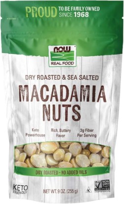 Picture of NOW Foods Macadamia Nuts, Dry Roasted with Sea Salt, Source of Fiber, Gluten-Free and Certified Non-GMO, 9-Ounce (Packaging May Vary)