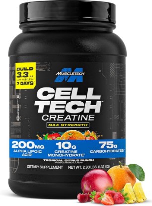 Picture of MuscleTech Creatine Monohydrate Powder - Cell-Tech Creatine Powder, 3LB | Post Workout Recovery Drink, Muscle Builder, & Musclebuilding Supplement - Tropical Citrus Punch, 27 Serv, Packaging May Vary