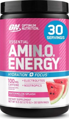 Picture of Optimum Nutrition Amino Energy Powder Plus Focus, Watermelon, 9.5 Oz | Contains BCAAs, Electrolytes, 100 mg Caffeine, 5g Amino Acids, Zero Sugar, Supports Hydration, Banned Substance Tested