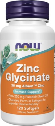Picture of NOW Foods Supplements, Zinc Glycinate with 250 mg Pumpkin Seed Oil, Supports Prostate Health*, 120 Softgels (Packaging May Vary)