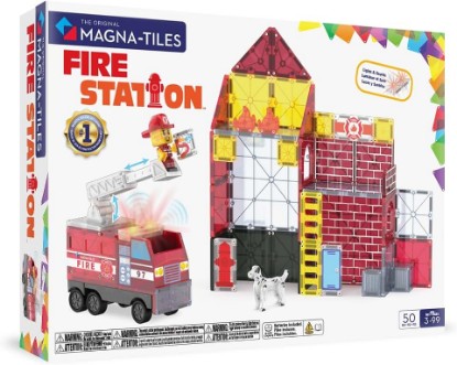 Picture of MAGNA-TILES Fire Station 50-Piece Magnetic Construction Set, The Original Magnetic Building Brand