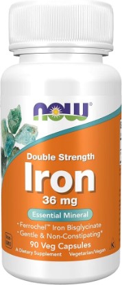 Picture of NOW Supplements, Iron 36 mg, Double Strength, Non-Constipating*, Essential Mineral, 90 Veg Capsules