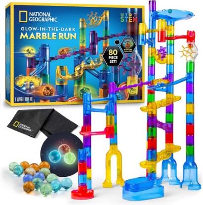 Picture of National Geographic Glow-in-the-Dark Marble Run for Kids Ages 8-12 | 15 Glow-in-the-Dark Glass Marbles, Storage Bag, Construction Toy, STEM Building Project, Birthday Gift