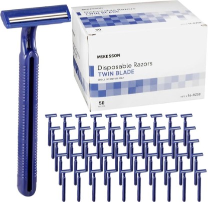 Picture of McKesson Disposable Razors, Shaving Razor, Twin Blade, Stainless Steel Blade, Blue, 50 Count, 1 Pack