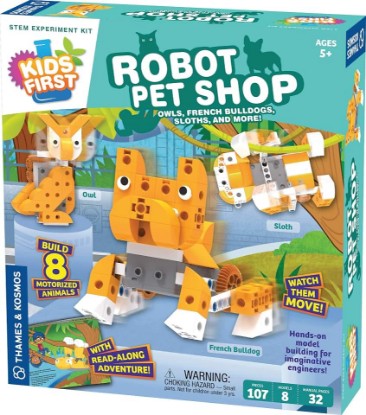Picture of Thames & Kosmos Kids First Robot Pet Shop: Owls, French Bulldogs, Sloths & More! STEM Experiment Kit for Young Engineers | Build 8 Motorized Robots of Cute Animals | Play & Learn with Storybook Manual