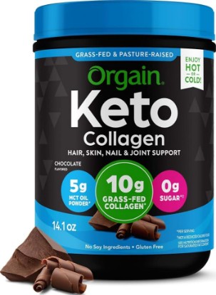 Picture of Orgain Keto Collagen Protein Powder, Chocolate - 10g Grass Fed Hydrolyzed Collagen Peptides for Women & Men, Type I & III, 5g MCT Oil - Hair, Skin, Nail, & Joint Support, Non-GMO, Gluten Free - 0.88lb | Grass fed collagen type I and III for women and men, 5g MCT oil, supplement for hair, skin, nail, & joint support, non-GMO