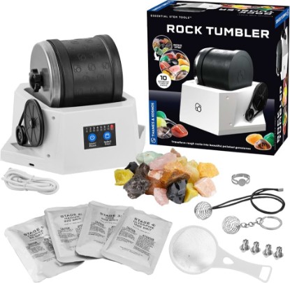 Picture of The Thames & Kosmos Rock Tumbler Essential STEM Tool | Durable, Leak-Proof, Noise-Reducing Barrel, Built-in Timer | Polish & Shine Kids Rock Collections, Includes Authentic Specimens & Polishing Grits