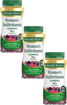 Picture of Nature's Bounty Women Multivitamin Gummies, Vitamin Supplements for Adults, General Health, Supports Immune and Bone Health, Mixed Berry and Raspberry Flavored, 90 Gummies (Pack of 3)