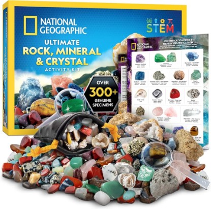 Picture of National Geographic Rock Collection with 300+ Gemstones and Minerals | Genuine Rocks, Minerals & Crystals, 2 Break-Open Geodes, Magnifying Glass, Storage Bag, Geology Gift, Birthday Gift