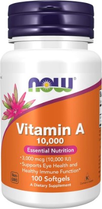 Picture of NOW Supplements, Vitamin A 10,000 IU, Eye Health*, Essential Nutrition, 100 Softgels