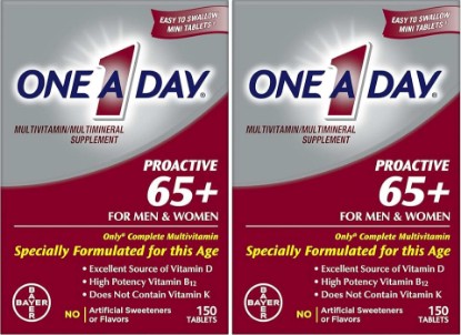 Picture of ONE A DAY Proactive 65+, Mens & Womens Multivitamin, Supplement with Vitamin A, C, D, and Zinc to Support Bone Health & Cell Health, Calcium, Folic Acid, Tablet 150 Count (Pack of 2)