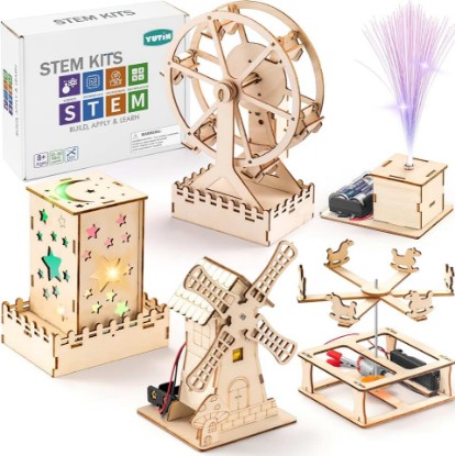 Picture of 5 Individual STEM Science Kits for Kids, Wood Arts and Craft Kits 8-12 | STEM Toys for Boys Girls Age 8-13 8 10 12 14 Birthday Gift Idea, 3D Puzzles Building Engineering Model Set