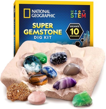 Picture of National Geographic Gemstone Dig Kit with 10 Real Gemstones for Kids | Amethyst, Quartz & Tiger's Eye, Gem Mining Activity, Excavation Tools, Rock Collection, Geology Science, Birthday Gift