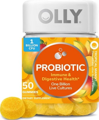 Picture of OLLY Probiotic Gummy, Immune System & Digestive Support*, Mango - 50 Count | Gut Health Support, 1 Billion CFU, Gluten Free, No Synthetic Colors, No Synthetic Flavors