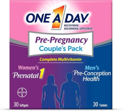 Picture of ONE A DAY Men's & Women's Pre-Pregnancy Multivitamin Softgel including Vitamins A, Vitamin C, Vitamin D, B6, B12, Folic Acid & more, 30+30 Count, Supplement for Before, During, and Postnatal