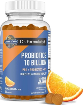 Picture of Garden of Life Dr Formulated 10 Billion CFU Prebiotic Fiber & Probiotic Gummies with Vitamin D3 for Digestive and Immune Health – Gluten Free, Non GMO, No Added Sugar, Orange Dream Flavor, 60 Gummies | Prebiotic Fiber & Vitamin D3 - Digestive & Immune Support, Non-GMO, Gluten-Free, No Added Sugar
