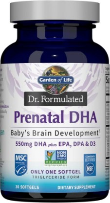 Picture of Garden of Life Dr. Formulated Prenatal DHA Fish Oil - 500mg DHA & DPA in Triglyceride Form 100% DV Vitamin D3, Single Source, Mercury Free Omega 3 Supplements for Women's Health, 30 Softgels | Omega-3 DHA DPA with Vitamin D3 for Pregnancy and Lactation, Brain and Heart Support, Single Source