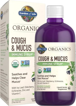 Picture of Garden of Life Organics Cough & Mucus Immune Syrup, Elderberry Zinc Immune Support Cough Syrup for Adults & Kids 12+, Offers Vitamin C & Echinacea, Sugar-Free, 5 Fl oz | Elderberry Zinc Immune Support Cough Syrup for Adults & Kids 12+, Offers Vitamin C & Echinacea USDA Organic