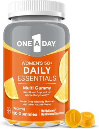 Picture of ONE A DAY Women’s 50+ Daily Essentials Multivitamin Gummies, Women 50 and Over Gummy Vitamins with Folate, Vitamin C, Vitamin D, Zinc, Multivitamin for Women, Lemon Drop Natural Flavor, 120 Gummies
