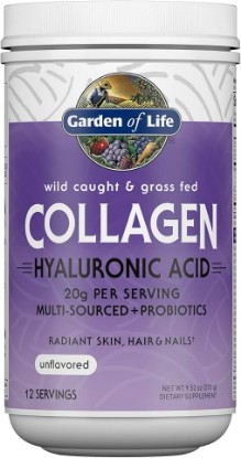 Picture of Garden of Life Marine & Grass-Fed Collagen Peptides Powder Supplement (Type I, III) with Probiotics, BCAAs & Hyaluronic Acid for Radiant Hair, Skin & Nails – Unflavored, 20g per serving, 12 Servings | Hylauronic Acid, Hydrolyzed Collagen Peptides Powder Supplement Drink Mix