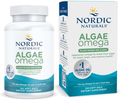 Picture of Nordic Naturals Algae Omega, 715mg Vegan EPA+DHA, Plant-Based - 120 Count | EPA+DHA from algae oil. Heart, eye, immune & brain support. Certified vegan, plant-based, non-GMO. 60 servings. 2 per day.