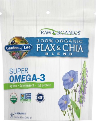 Picture of Garden of Life 100% USDA Organic Ground Flax Seed & Chia Blend, Gluten Free Cold Milled Golden Flaxseed Meal plus Premium Black Chia Seeds - Vegan Fiber, Protein and Omega 3 Fatty Acids, 24 Servings | Gluten Free Golden Flaxseed Meal plus Premium Black Chia Seeds USDA Organic